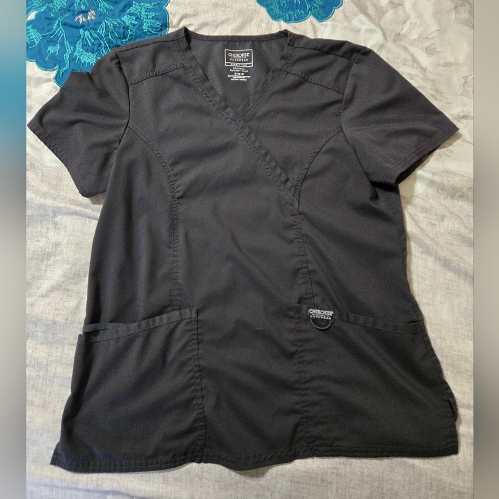 Cherokee Pewter Grey V-Neck Scrub Top